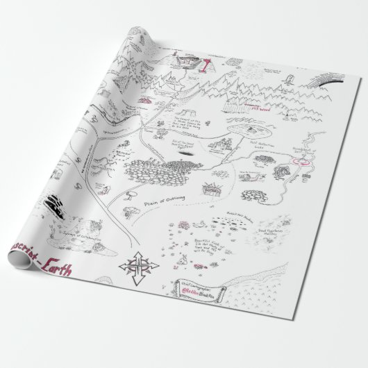 Kaart van Manuscript Earth Wrapping Paper Cadeaupapier (Uitgerold)