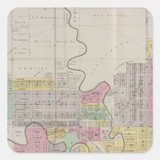 Kaart van Marion, Marion County, Kansas Vierkante Sticker (Voorkant)