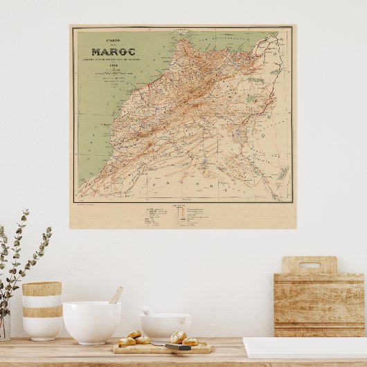 kaart van Marokko (1912) Poster (Keuken)