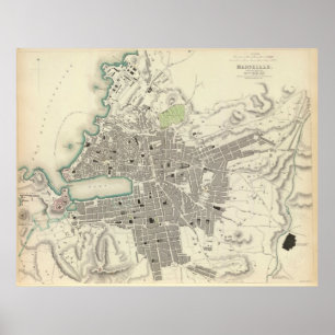  kaart van Marseille Frankrijk (1840) Poster