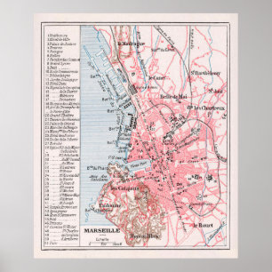 kaart van Marseille Frankrijk (1900) Poster