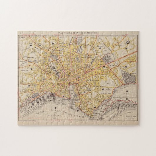 kaart van Marseille Frankrijk (1917) Legpuzzel (Horizontaal)