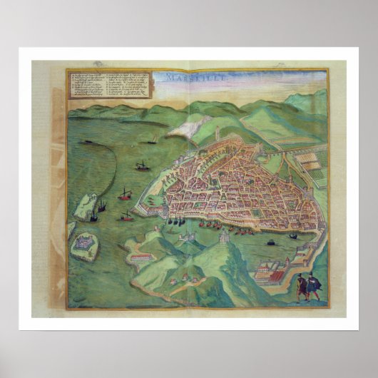 Kaart van Marseille, uit "Civitates Orbis Terrarum Poster (Voorkant)