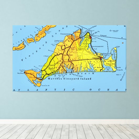 Kaart van Martha's Vineyard MA Canvas Afdruk (Insitu (Houten vloer))