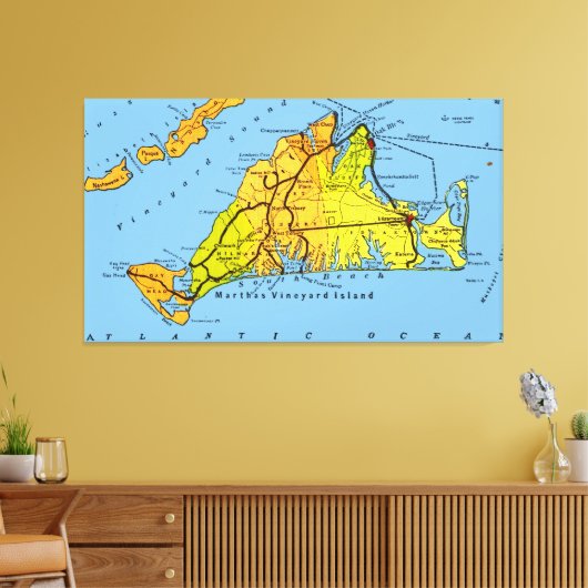 Kaart van Martha's Vineyard MA Canvas Afdruk (Insitu (Woonkamer))