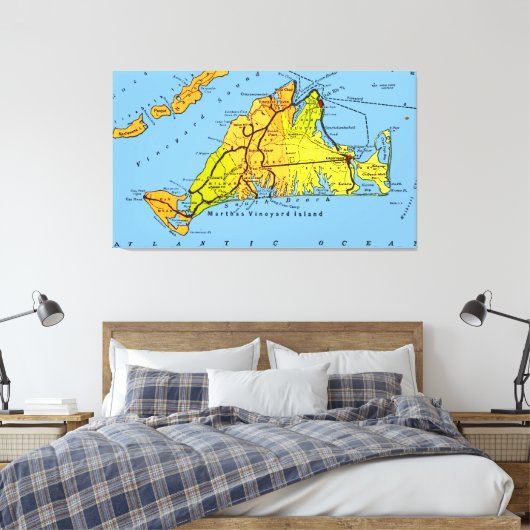 Kaart van Martha's Vineyard MA Canvas Afdruk (Insitu (Slaapkamer))