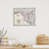  kaart van Maryland (1855) Poster (Keuken)