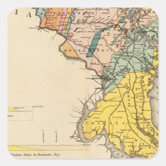 Kaart van Maryland en het district Columbia Vierkante Sticker (Voorkant)