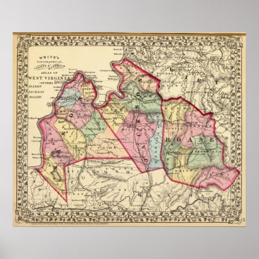 Kaart van Mason, Jackson, provincie Roane Poster (Voorkant)