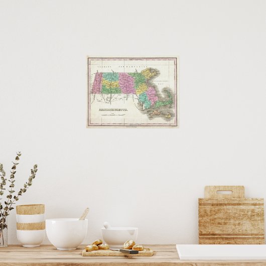  kaart van Massachusetts (1827) Poster (Keuken)