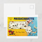 kaart van Massachusetts Briefkaart (Voorkant / Achterkant)
