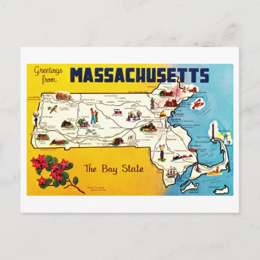 kaart van Massachusetts Briefkaart (Voorkant)