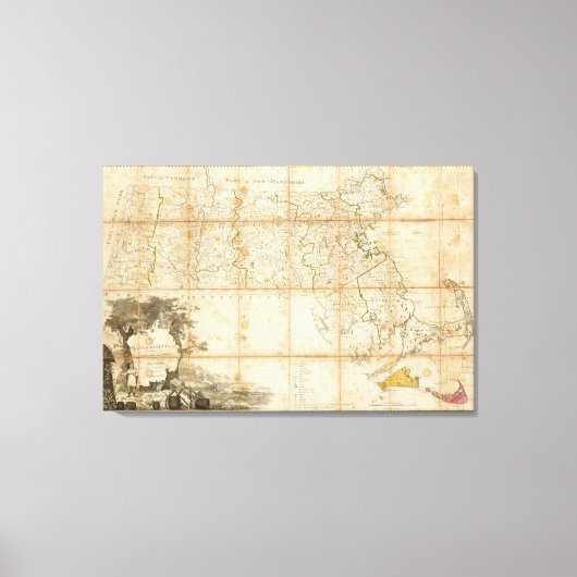 Kaart van Massachusetts Canvas Afdruk (Voorkant)