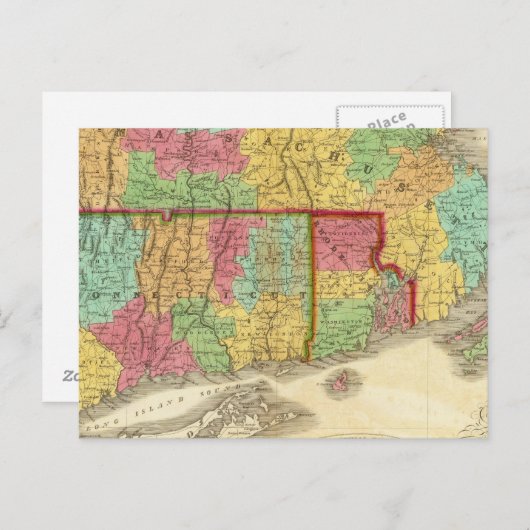 Kaart van Massachusetts Connecticut en Rhode Islan (Voorkant / Achterkant)