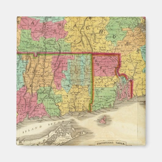 Kaart van Massachusetts Connecticut en Rhode Islan Magneet (Voorkant)
