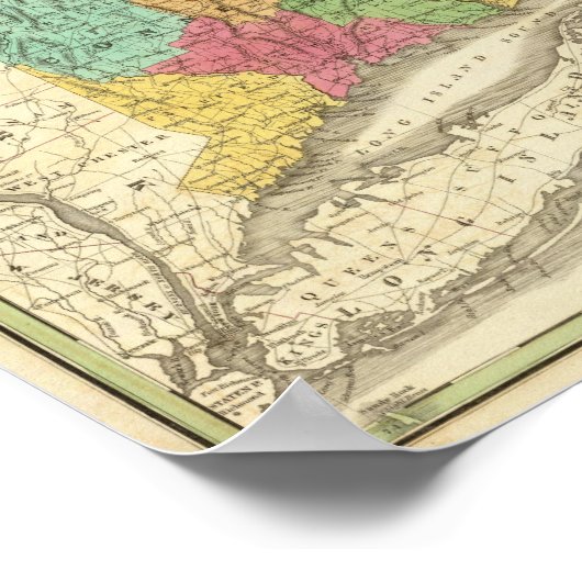 Kaart van Massachusetts Connecticut en Rhode Islan Poster (Hoek)