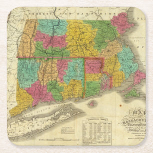 Kaart van Massachusetts en Connecticut Kartonnen Onderzetters