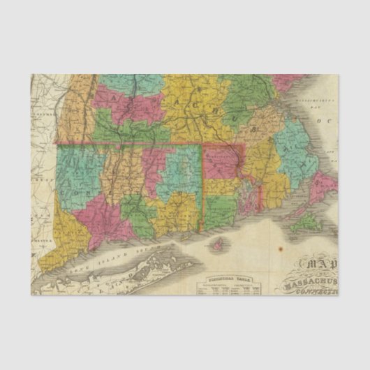 Kaart van Massachusetts en Connecticut Tissuepapier (Voorkant)