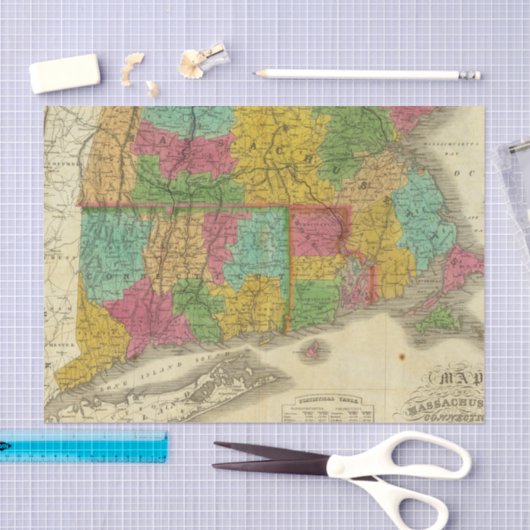 Kaart van Massachusetts en Connecticut Tissuepapier (Craft)