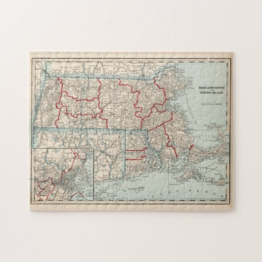  kaart van Massachusetts & Rhode Island (1893) Legpuzzel (Horizontaal)