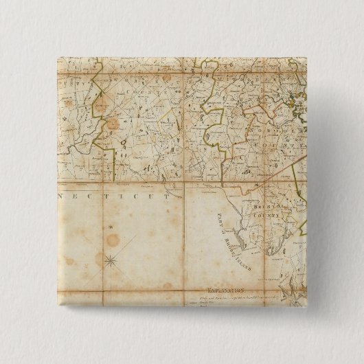 Kaart van Massachusetts Vierkante Button 5,1 Cm (Voorkant)