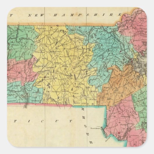 Kaart van Massachusetts Vierkante Sticker (Voorkant)