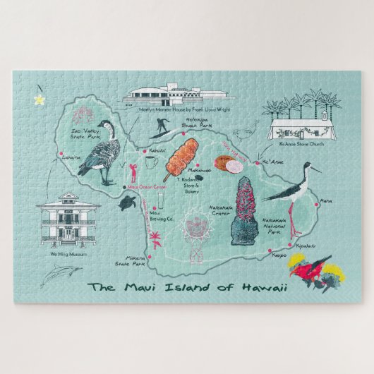 Kaart van Maui, Hawaii Jigzaag Puzzle Legpuzzel (Horizontaal)