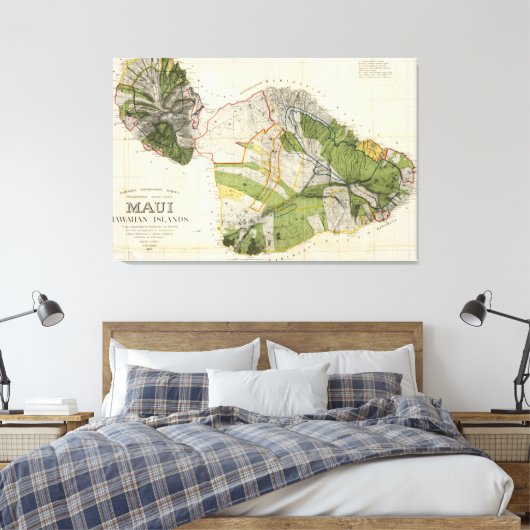 kaart van Maui Island (1906) Canvas Afdruk (Insitu (Slaapkamer))