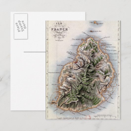 Kaart van Mauritius, illustratie "Paul et Virginie (Voorkant / Achterkant)