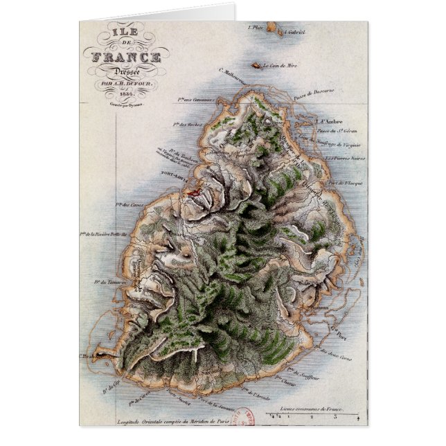 Kaart van Mauritius, illustratie "Paul et Virginie (Voorkant)