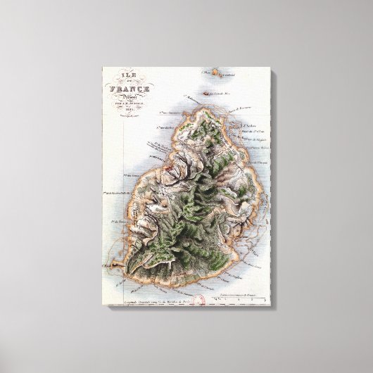 Kaart van Mauritius, illustratie "Paul et Virginie Canvas Afdruk (Voorkant)