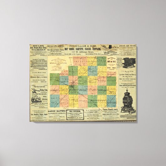 Kaart van McLean County, Illinois 1886 Canvas Afdruk (Voorkant)