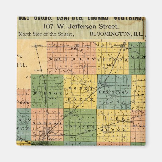 Kaart van McLean County, Illinois 1886 Magneet (Voorkant)