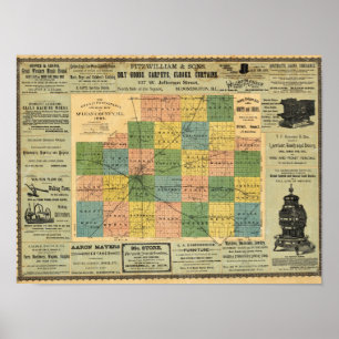 Kaart van McLean County, Illinois 1886 Poster