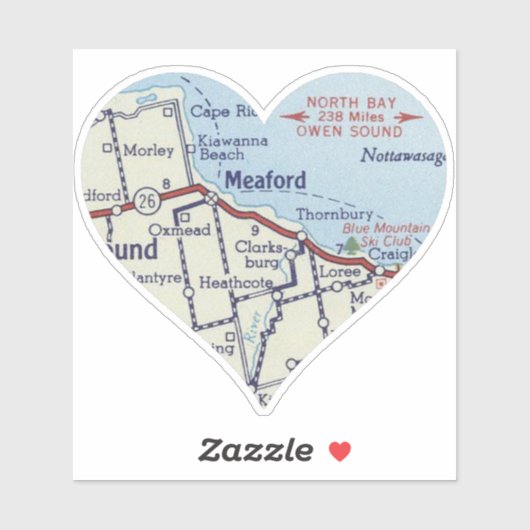 Kaart van Meaford Ontario Vintage Sticker (Vel)