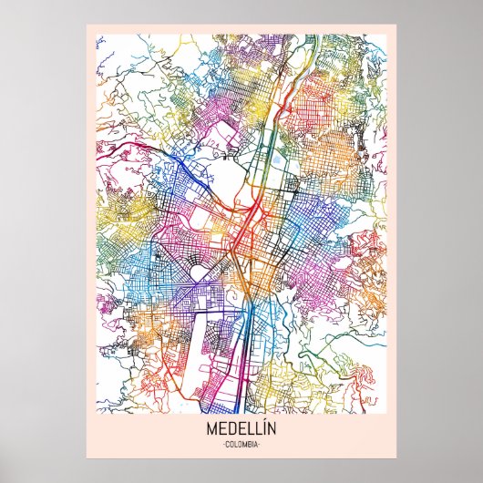Kaart van Medellín Colombia Poster (Voorkant)
