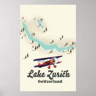 kaart van meer van Zürich Zwitserland Poster