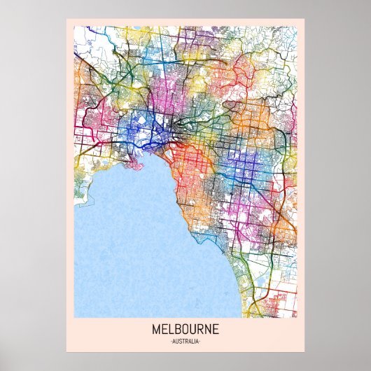 Kaart van Melbourne Australia Poster (Voorkant)