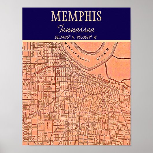Kaart van Memphis Tennessee Poster (Voorkant)