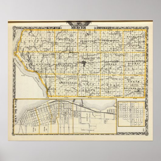 Kaart van Mercer County, Rock Island en Plano Poster (Voorkant)