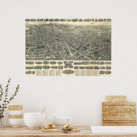 Kaart van Meriden Connecticut vanaf 1918 Poster (Keuken)