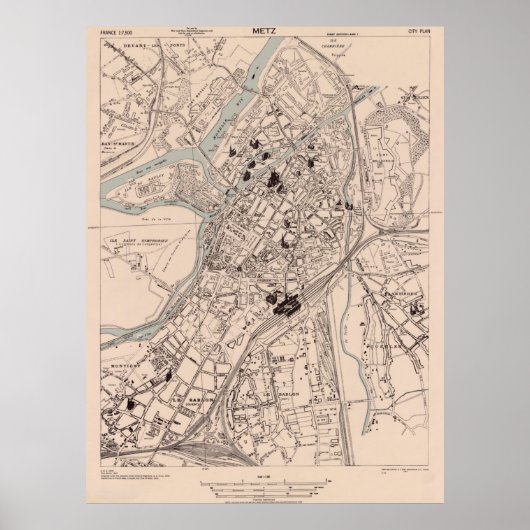  kaart van Metz France (1943) Poster (Voorkant)