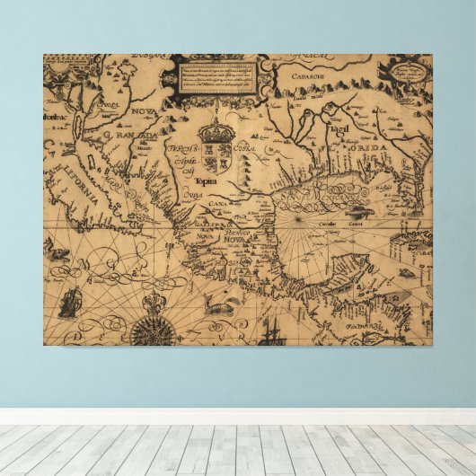 kaart van Mexico (1600) Canvas Afdruk (Insitu (Houten vloer))