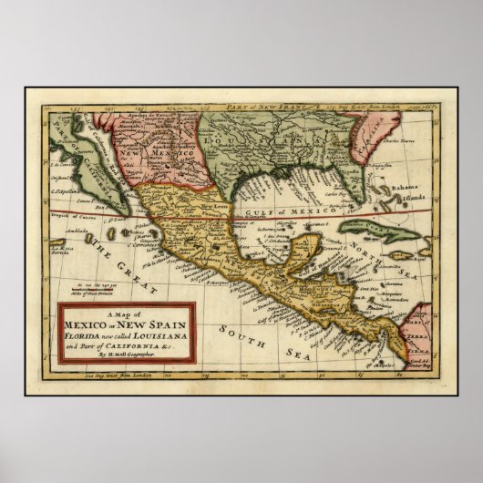  kaart van Mexico (1708) Poster (Voorkant)