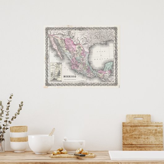  kaart van Mexico (1855) Poster (Keuken)