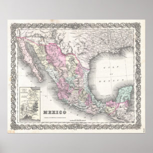 kaart van Mexico (1855) Poster