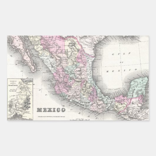  kaart van Mexico (1855) Rechthoekige Sticker (Voorkant)