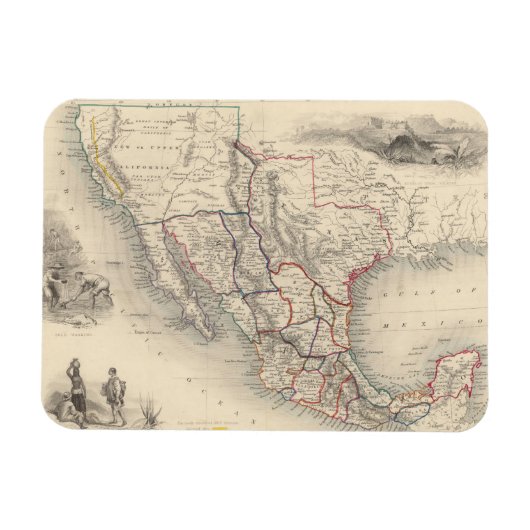 Kaart van Mexico, Californië en Texas Magneet (Horizontaal)