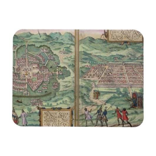 Kaart van Mexico en Cuzco, uit 'Civitates Orbis Te Magneet (Horizontaal)