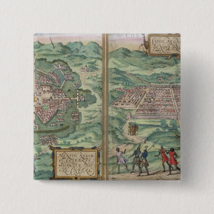 Kaart van Mexico en Cuzco, uit 'Civitates Orbis Te Vierkante Button 5,1 Cm